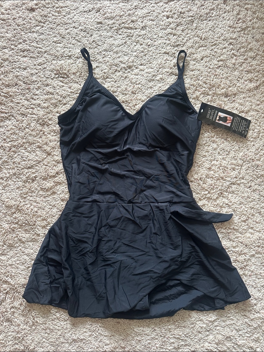 Shore Shapes Black One-Piece Swimdress with Built-In Cups Sz 12 NWT